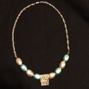Necklace light blue and white beads